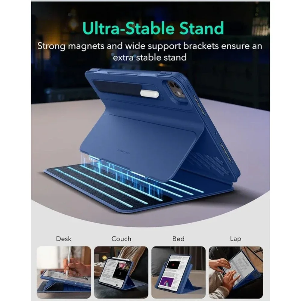 iPad Pro 11 Inch Case (M5/M4) 2025/2024 Rotating Case Removable Blue 9 Angle